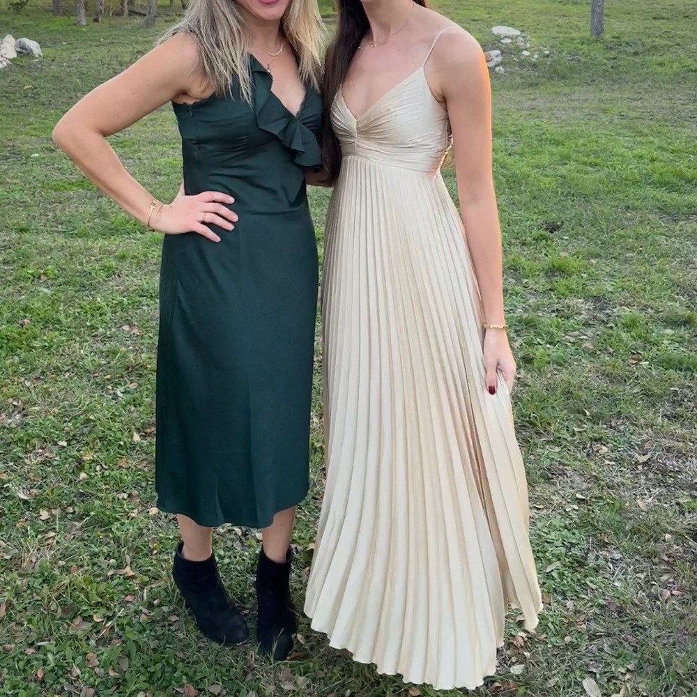 gold abercrombie pleated satin dress